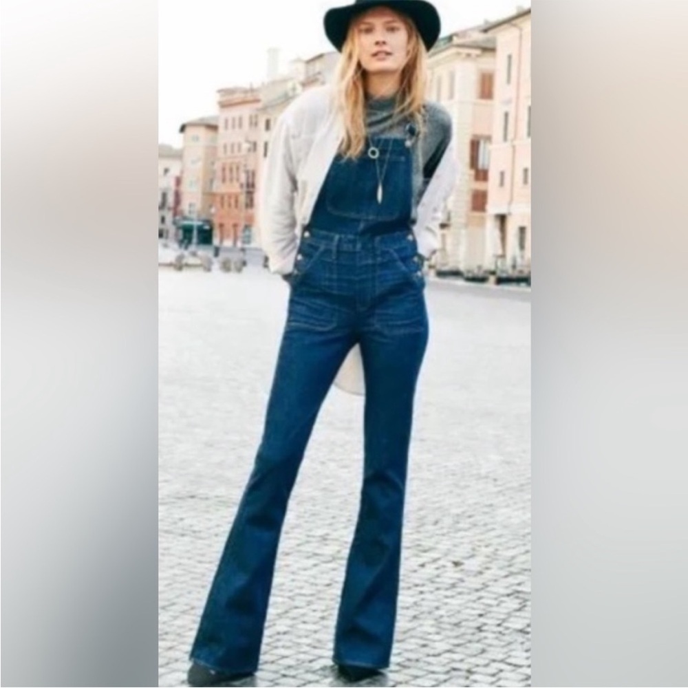 Madewell Flea Market Flare Denim Overall in Dark Washed indigo Size XS E3383